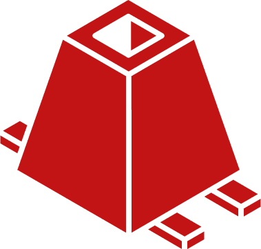 Abstract red pyramid design with bars.