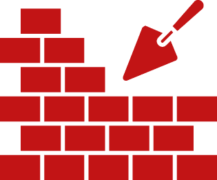 Brick wall construction with trowel icon