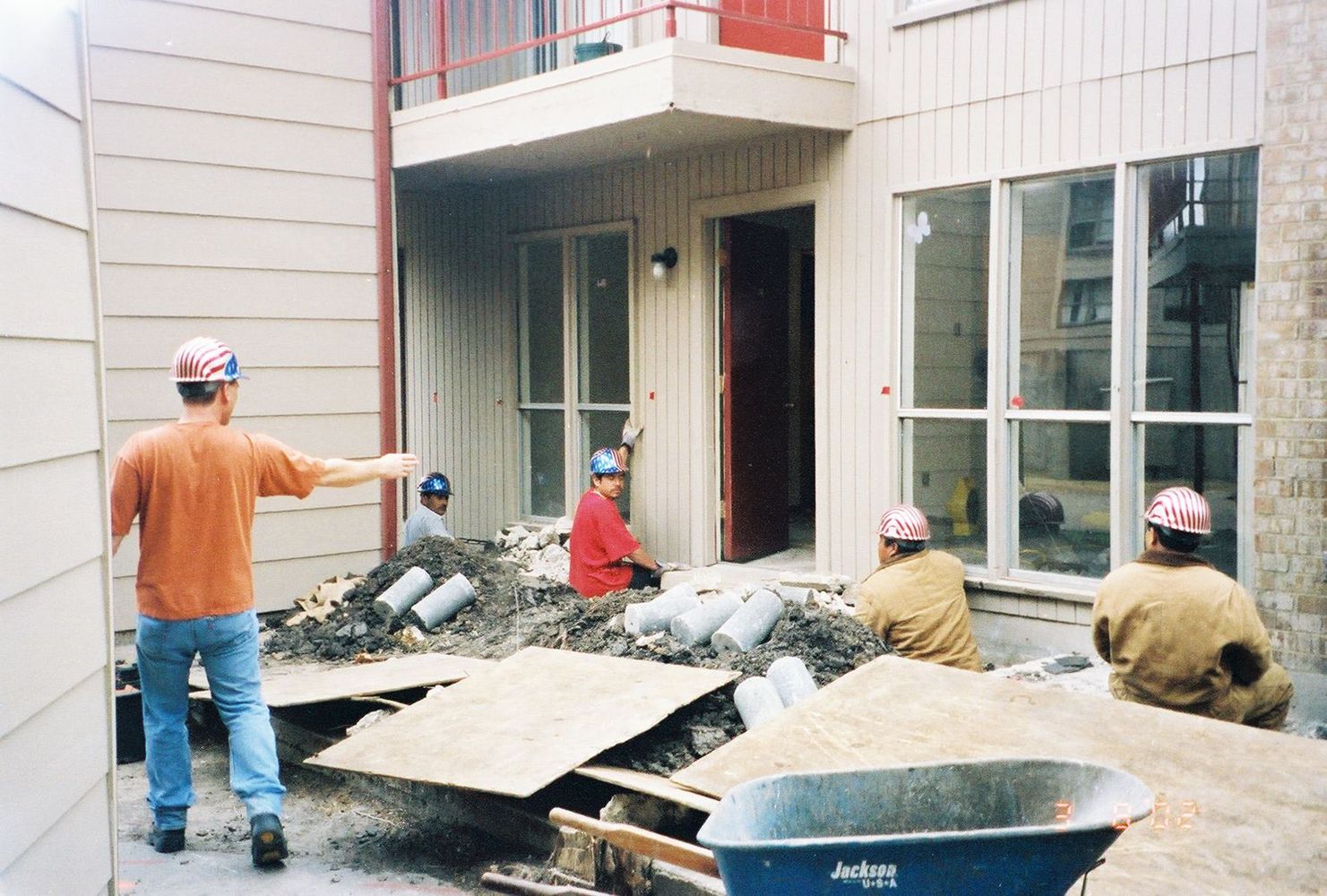 Construction workers at building site