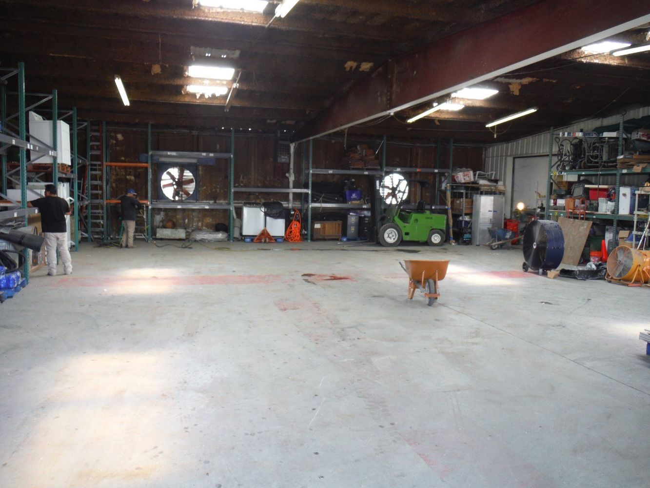 Empty workshop with shelves and tools